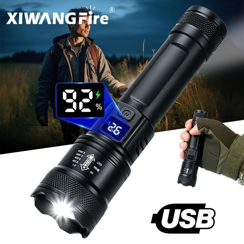 High Strong Power Led Flashlights 1000LM Tactical Torch with Display Light USB C Charging Camping Fishing Defensa Zoom Lantern