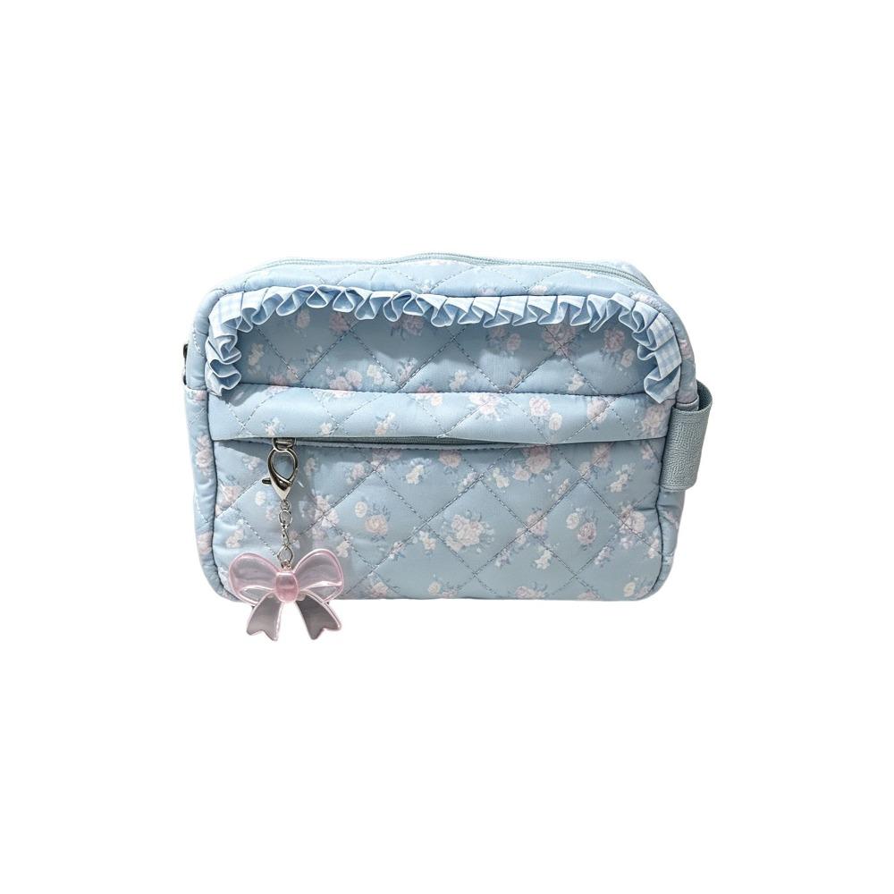

Lace Trim Floral Makeup Bag Large Capacity Toiletry Case Cosmetic Storage Bag Portable Travel Blue Floral