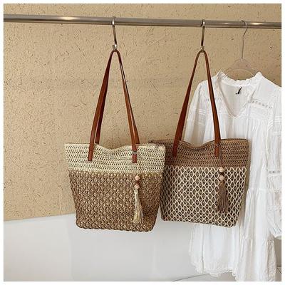 Strohtasche mit Quasten zum Flechten für Damen-Strandtaschen