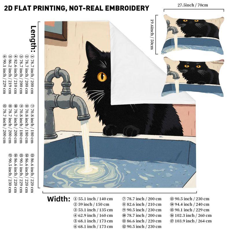 3Pcs Bedding Pillowcase Quilt Cover Set Cartoon Style Black Cat 2D Digital Printing Suitable For Bedroom Hotel Dormitory Decor