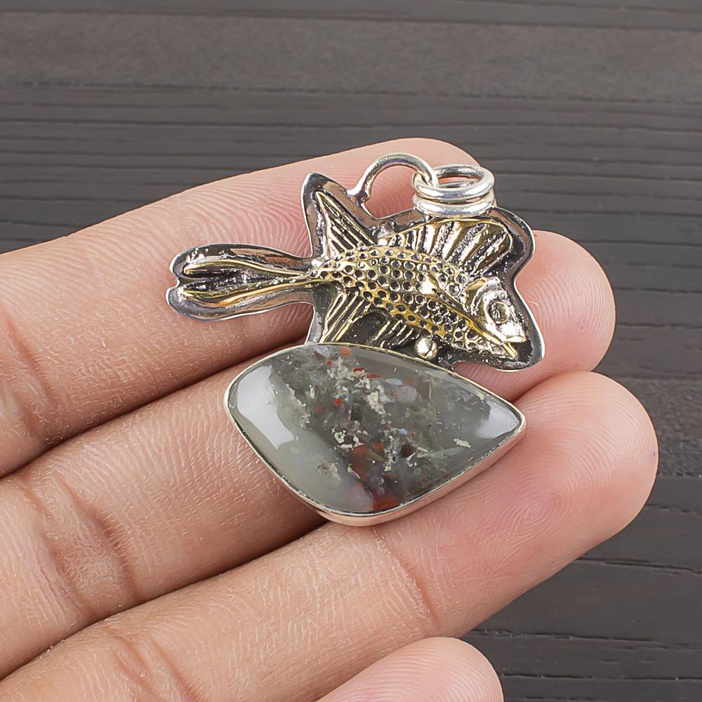 

Natural Red Bloodstone Gemstone 925 Sterling Silver Jewelry Pendant 1.32 AJP-2249