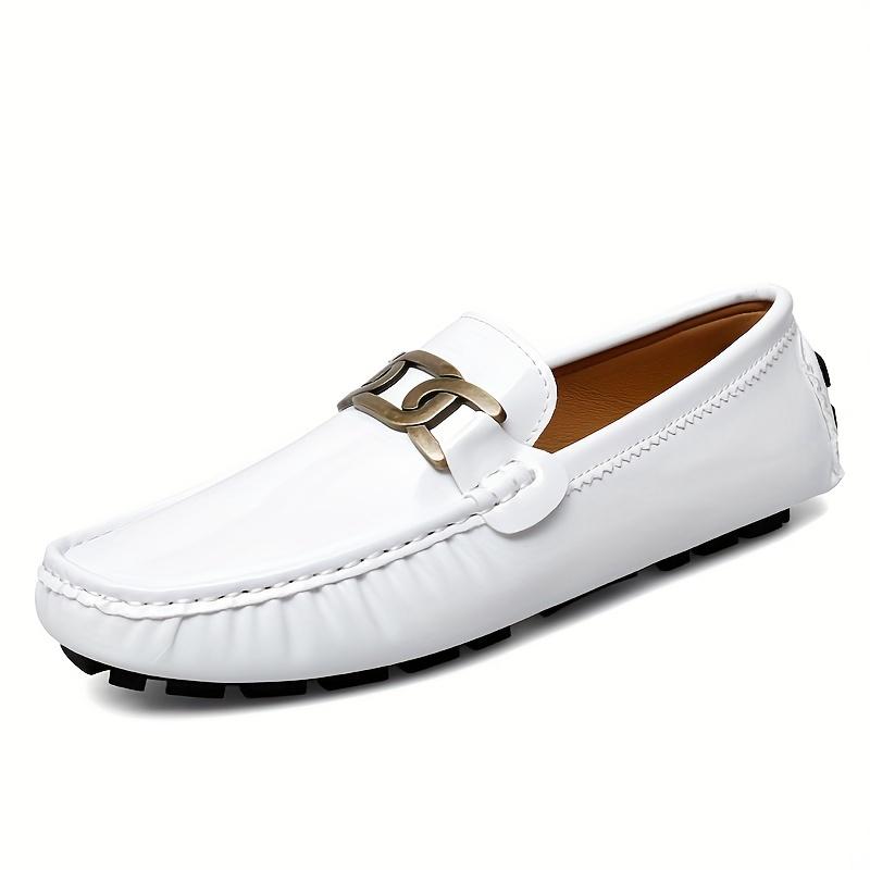Chic Women's Flat Loafers with Metal Buckle - Patent Leather, Anti-Slip Sole for Casual Walks & Daily Wear Men's Boat Shoes