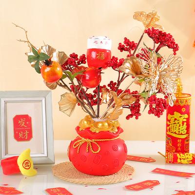 Golden Lucky Bag Flower Pot New Year'S Ornament Year Of The Dragon Housewarming Gift Lucky Bag Home Ornament