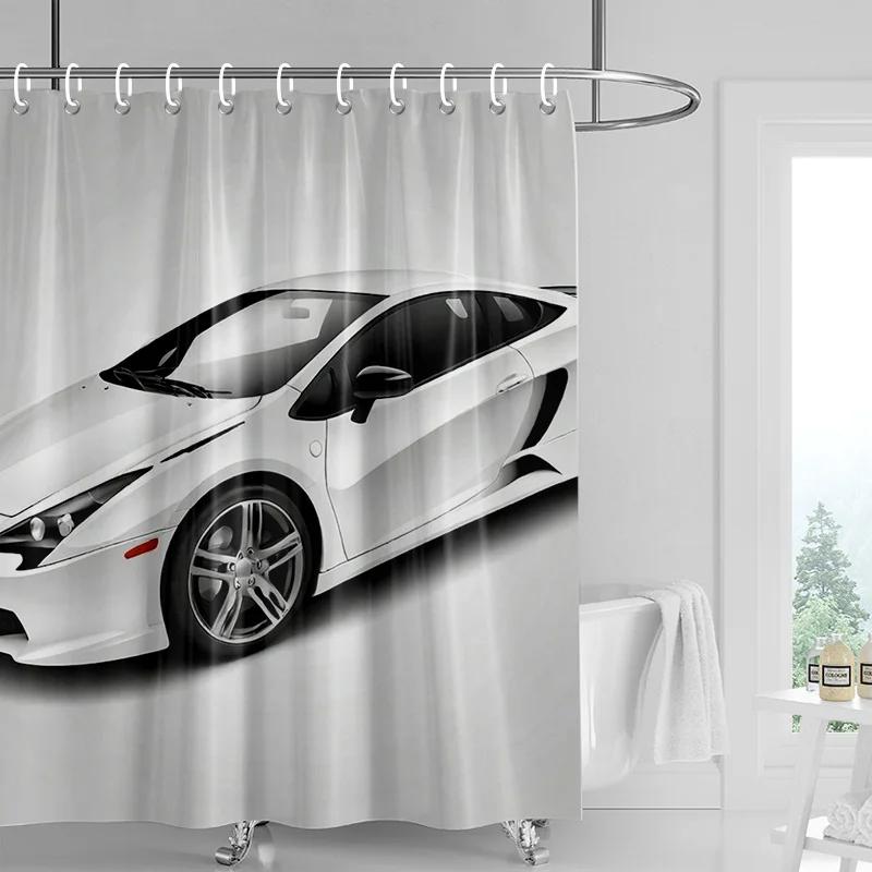 Car Pattern Shower Curtain Waterproof Bathroom Partition Curtain Bathroom shower curtain hooks W90xH180cm