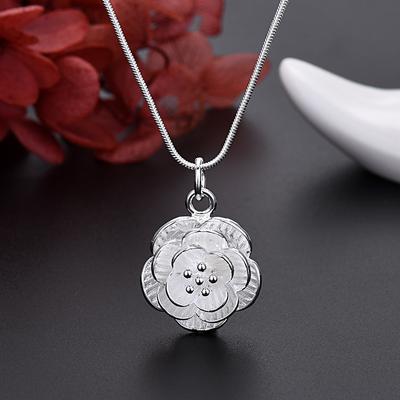 Pendentif argent plaqué S925, fleur camélia, accessoire de collier