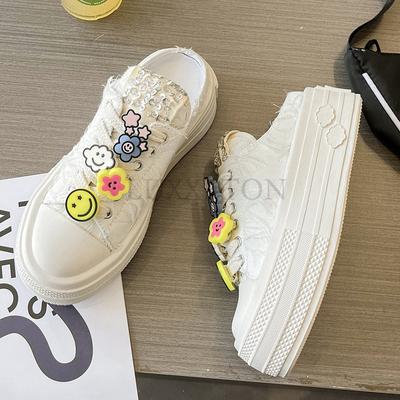 Design Dames Platform Canvas Schoenen Veters Casual Schoenen Bloem Decoratie Canvas Schoenen 5 Cm Hakken Lolita Schoenen Dames Sneakers