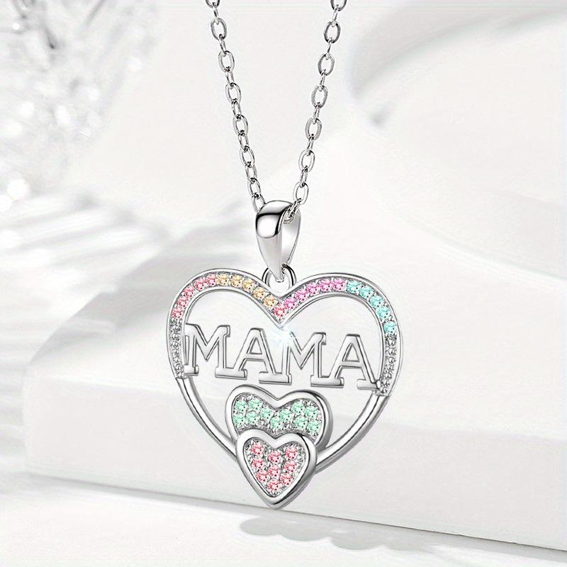 New Creative Shiny Micro-inlay Colored Zircon Heart-shaped "MAMA" Pendant Necklace for Women Exquisite Mother's Day Gift Jewelry