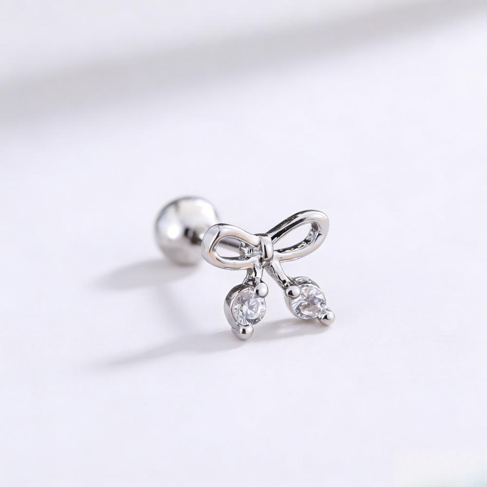 Korean Style Two-Tone Rhinestone Bow Stud Earrings for Women
