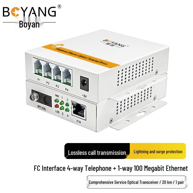 Boyang 4-Port Phone Voice & 1-Port Ethernet Fiber Optic Transceiver
