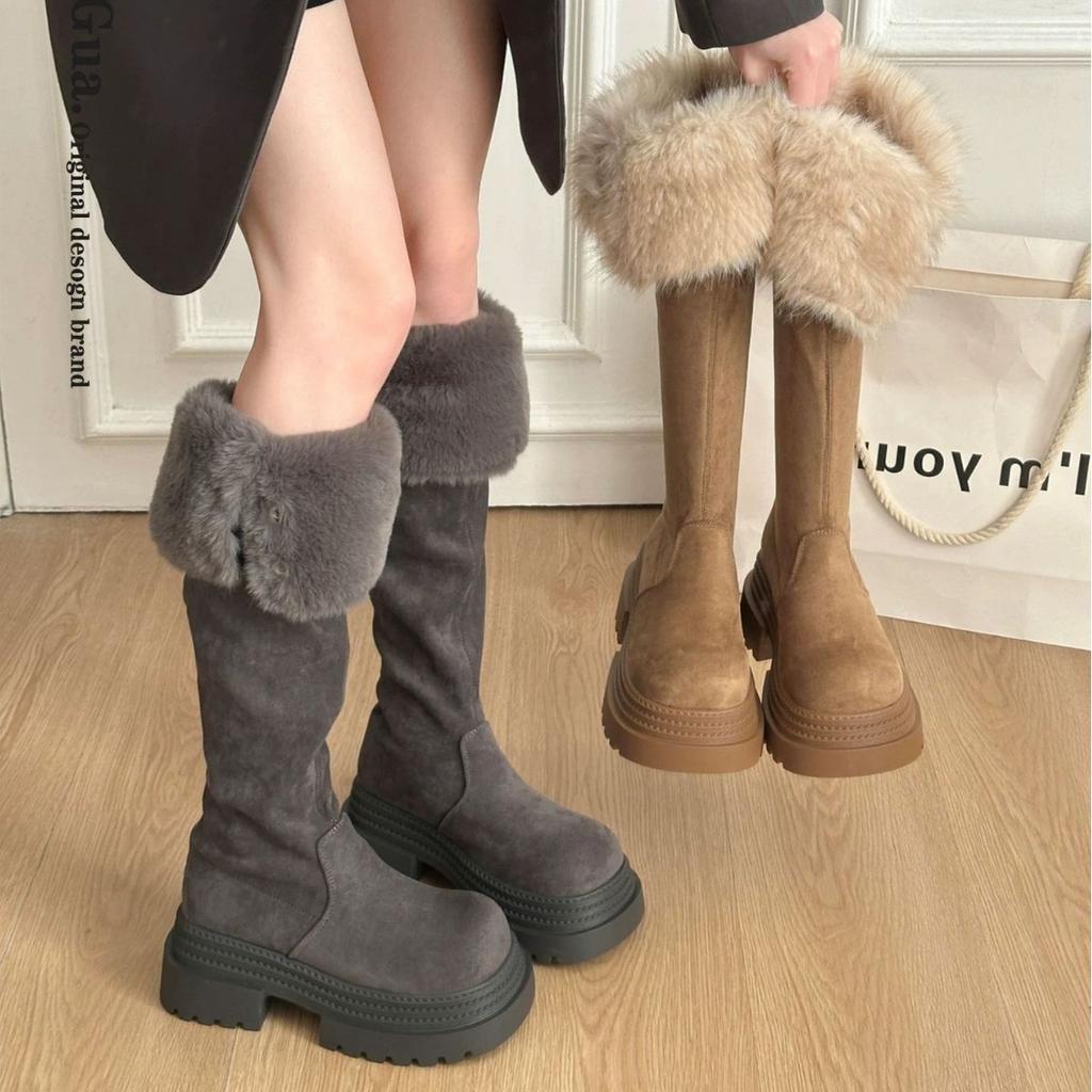Thick-soled High Snow Boots Women's New Winter Velvet Warm Cotton Shoes Two Wear Thin Knee Boots
