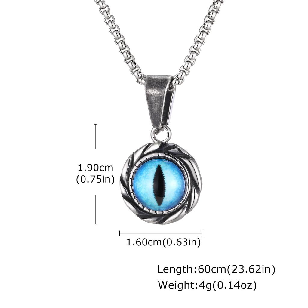 Vintage Evil Eye Pendant Necklace for Men,Stainless Steel Blue Vertical Cat Eye Charm Pendant Necklace,Punk Amulet Jewelry Gift