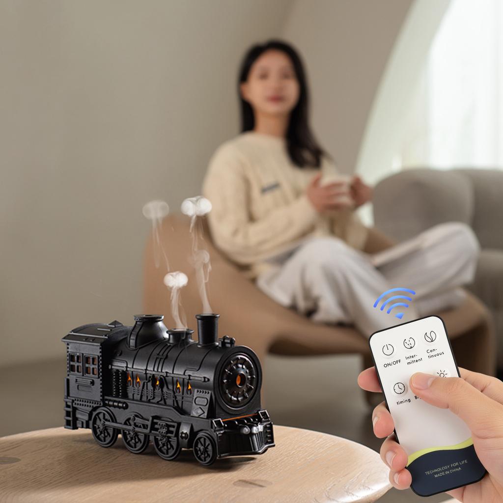 300ML Vintage Steam Train Essential Oil Diffuser with 2-Color LED Light/2 Mist Modes Aroma Diffuser for Home Decor & Gifts