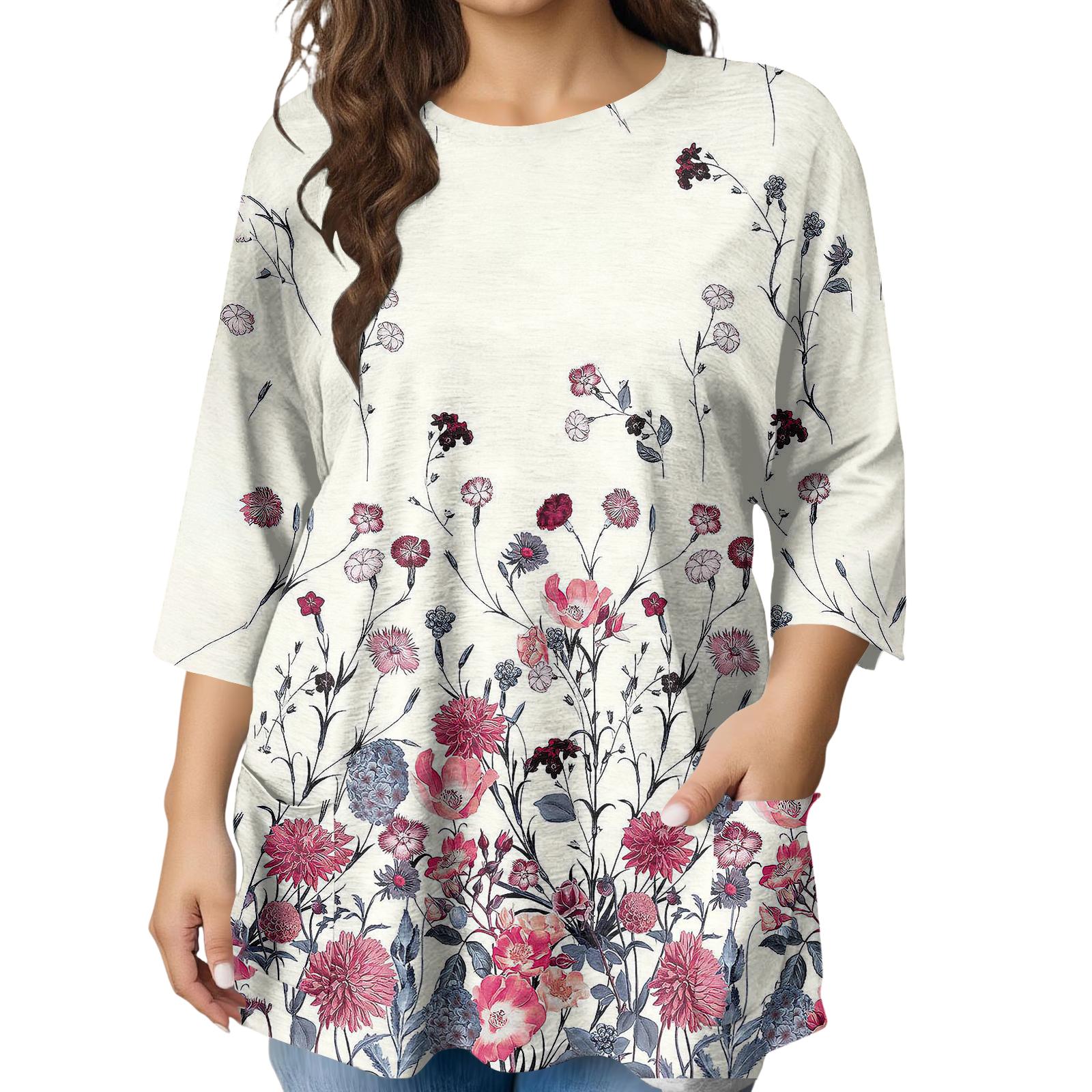 

Женская модная блузка большого размера с принтом и коротким рукавом для элегантных поездок на работу и повседневной носки L