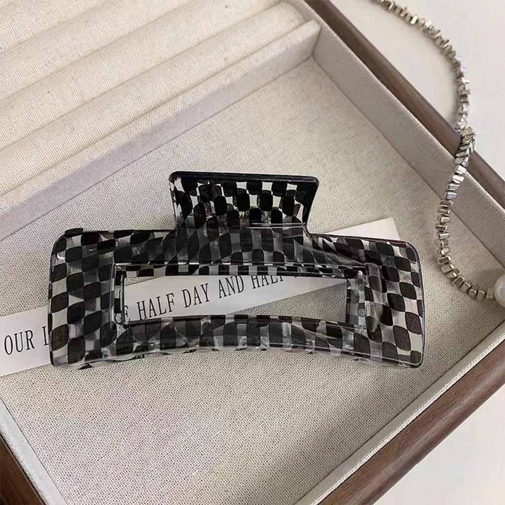 1pc Black and White Checkerboard Square Grip Clip, Large Back of Head Plate Hair Shark Clip,