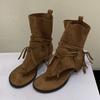 Erste Begegnung mit Jimelad Wind Dicke Ferse Fransen Zehen Coole Stiefel Damen Sommerurlaub Wind Kurze Stiefel Hohl Clip
