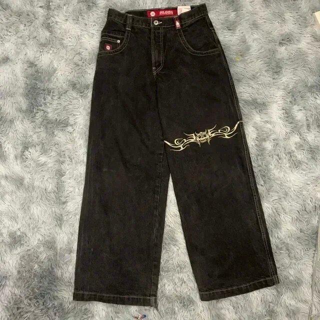 Jeans dritti ricamati Y2K da uomo - Casual, denim lavato abbinabile a tutto M