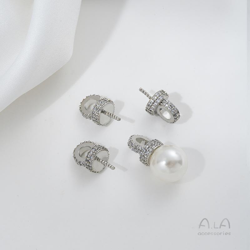 Colgante Ojo de Oveja de Zirconia Micropavé Relleno de Oro de 14K Duradero con Medio Agujero para Joyería de Perlas DIY