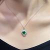 New S925 Silver Emerald Heart-shaped 5A Zircon 8*8 Necklace Ice Flower Design High-end Female Jewelry