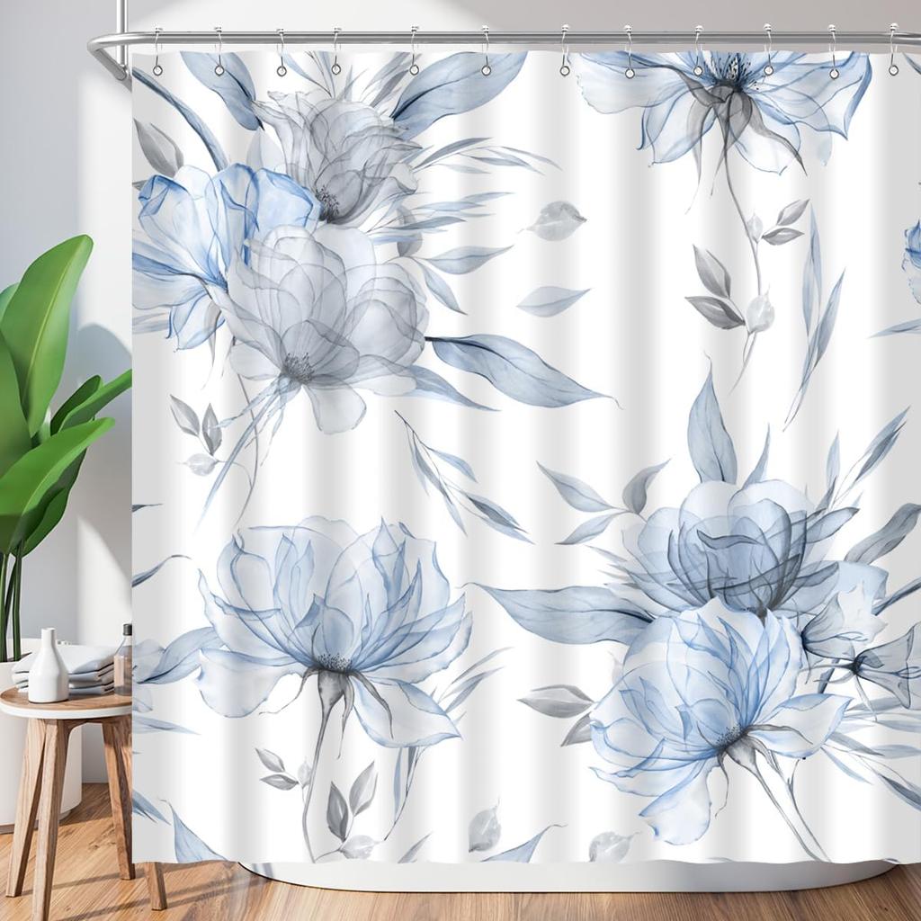 Mountain Shower Curtain Watercolor Misty Forest Foggy Nature Pine Tree Birds Landscape Bathroom Home Decor Waterproof Polyester