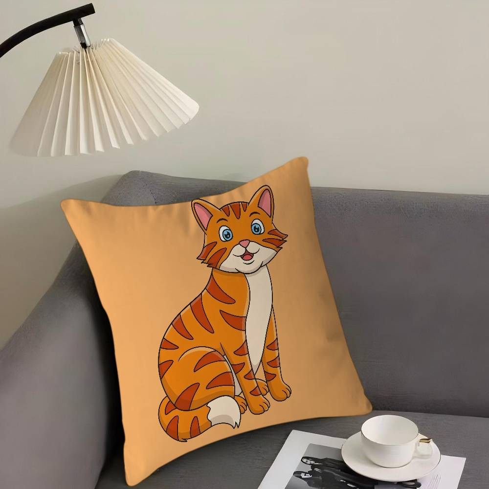 

Cute Cartoon Cat Illustration Pillow Gift Home Office Decoration Bedroom Sofa Car Cushion Cover Case 45x45 16x16Inch