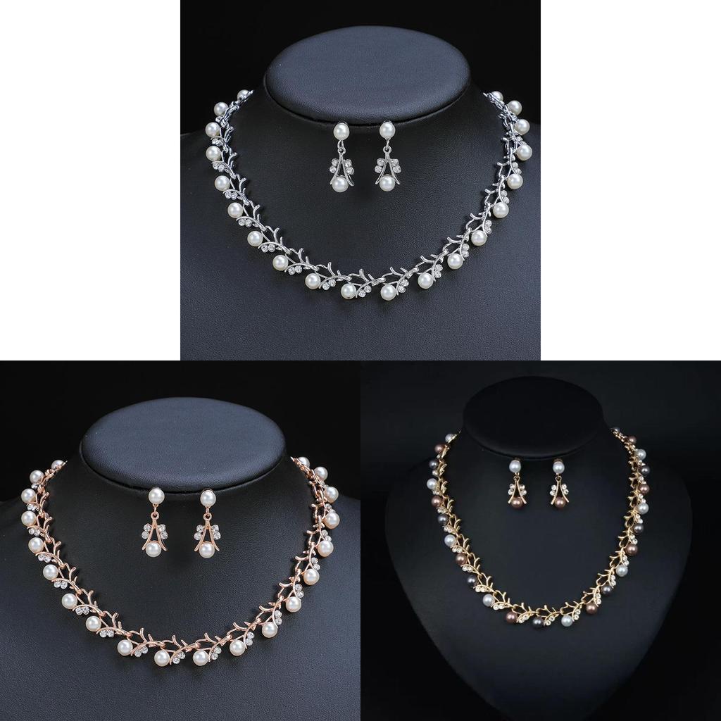 Vintage Artificial Pearl Necklace Earring Set With Alloy Pendants For Women