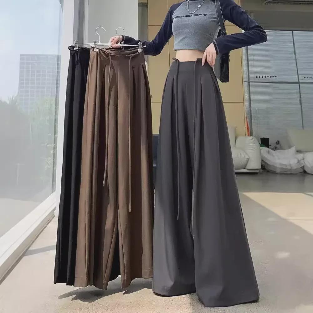 2024 Frühling Koreanische Weitbeinige High-Waist Drapierte Hose Rock für Damen
