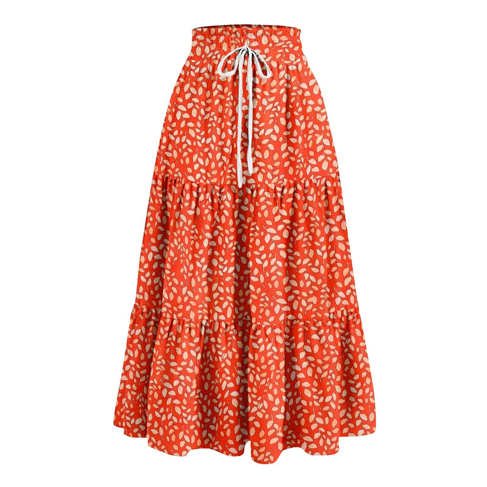 

Женская весенняя повседневная длинная юбка с оборками, однотонная юбка, ретро-юбка в складку XXL оранжевый