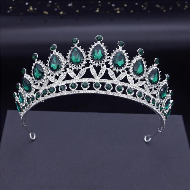 

Свадебная корона в стиле барокко, королевская тиара для невесты, украшения для волос, украшения для вечеринок, дней рождения, головные уборы для девочек и невесты зеленый цвет-серебро