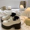 Women'S Platform High Heel Mary Jane Leather Shoes  Spring Autumn New Vintage British Height Increase Lace Up Loafers