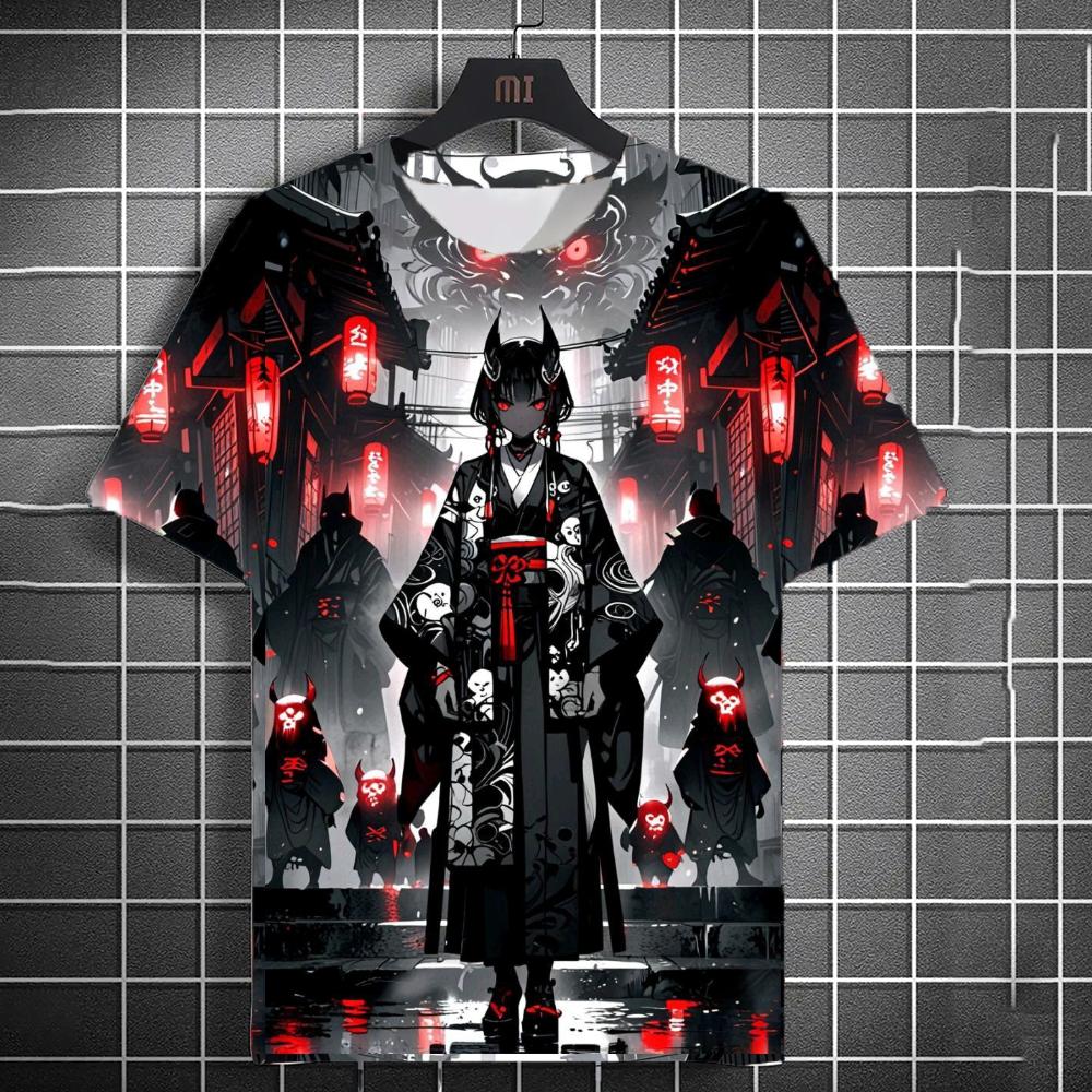 

Футболки в стиле самурайской девушки в японском стиле, принт, индивидуальность, аниме-футболка, мужская и женская, с коротким рукавом, топ, модная мужская одежда XL