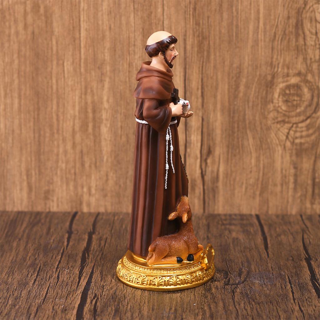 Catholic Hand-Painted Saint Francis Resin Statue with Bird Cross Ornaments for Home Decorations Collection Gift
