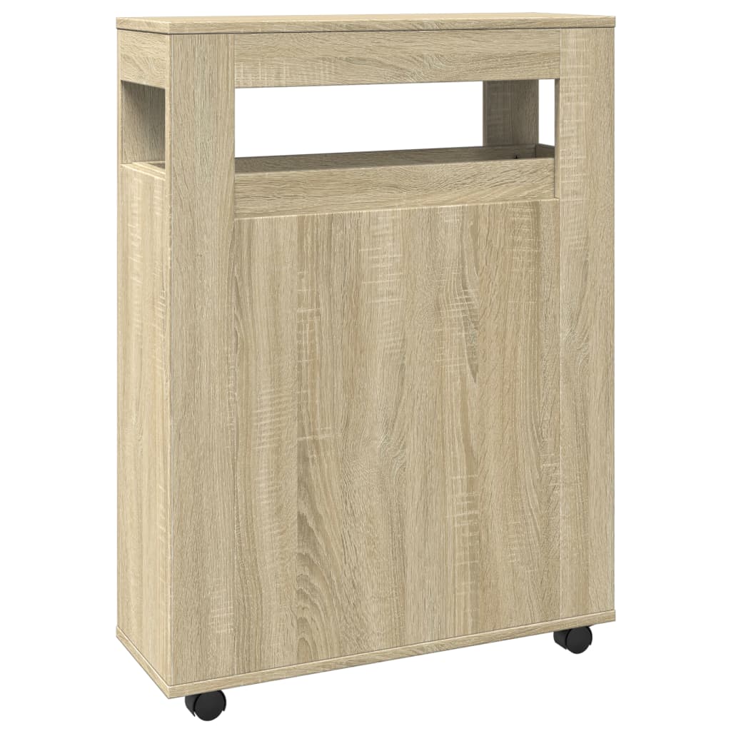 Narrow Bathroom Cabinet with Wheels Sonoma Oak Wood Based Material