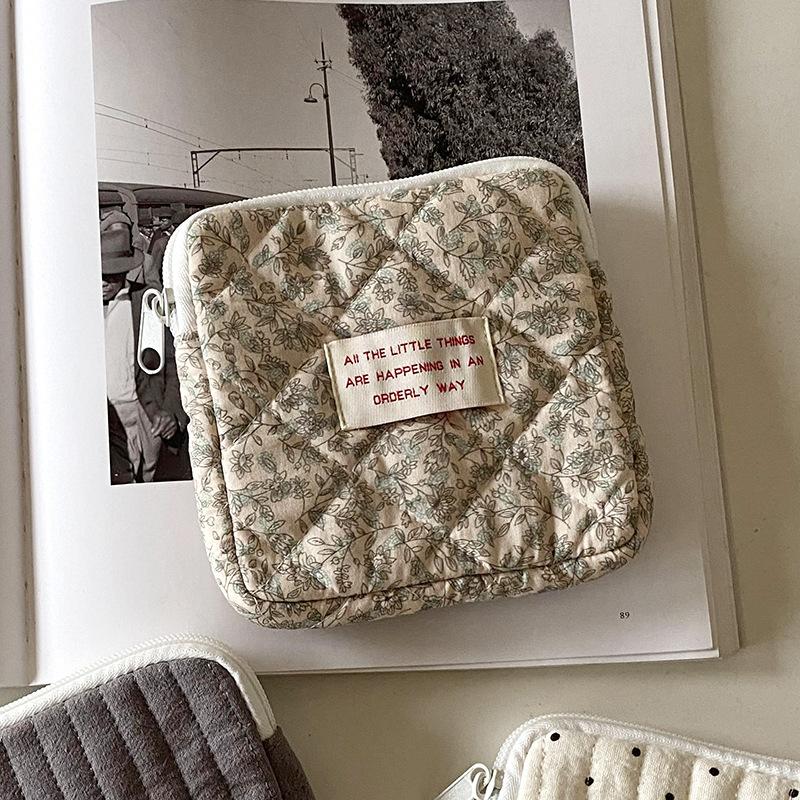 Dámské přenosné hygienické ubrousky na tampony úložný sáček Bavlněná cestovní taška na make-up Literární zip Peněženka na mince Ostatní úložný prostor