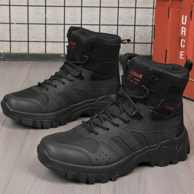 Herren High-Top Outdoor Wanderschuhe mit rutschfesten dicken Sohlen, Stoßdämpfung, atmungsaktive Kampfstiefel, bequeme lässige An