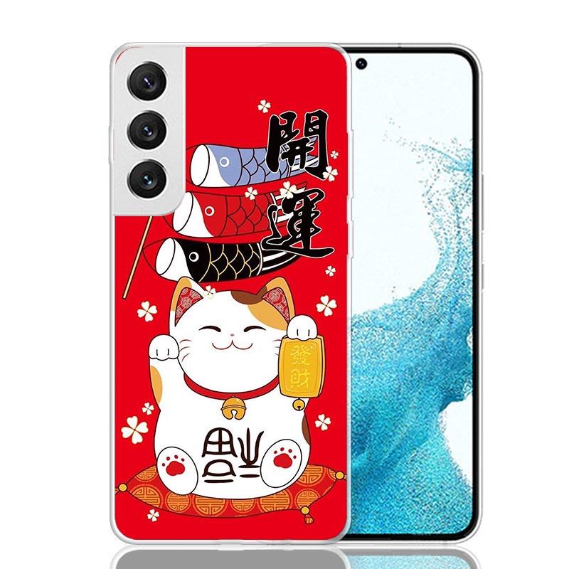 Lucky Cat Maneki Neko Japanese Phone Case For Samsung Galaxy S26 Ultra S23 S24 S25 Edge S20 FE S21 S22 Plus Soft Print Shell Cov