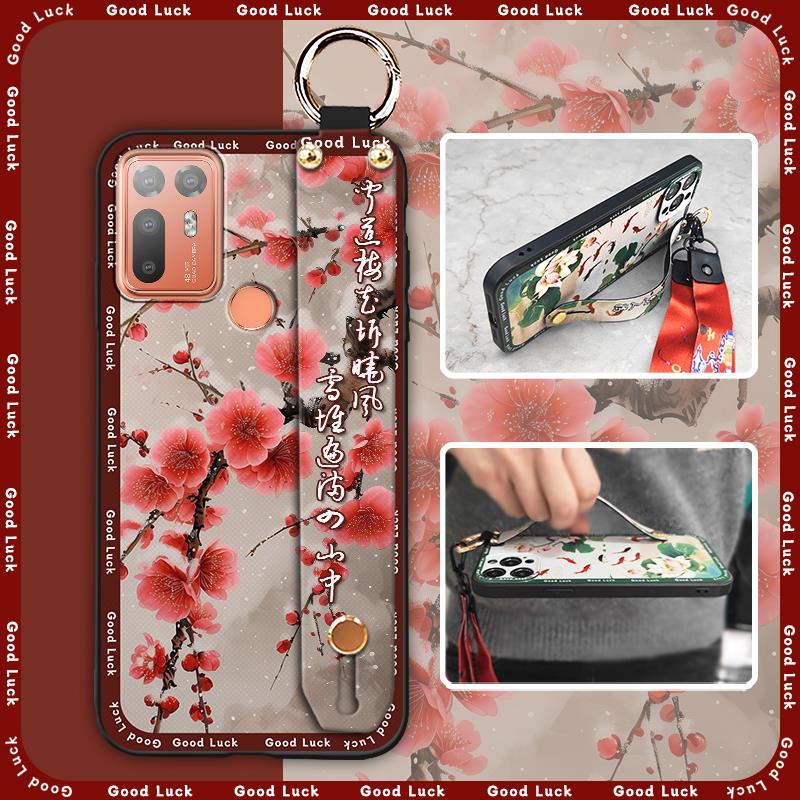 Lanyard Fashion Phone Case For HTC Desire 20 Plus/D20+ Kickstand Wristband Shockproof Waterproof Wrist Strap Silicone