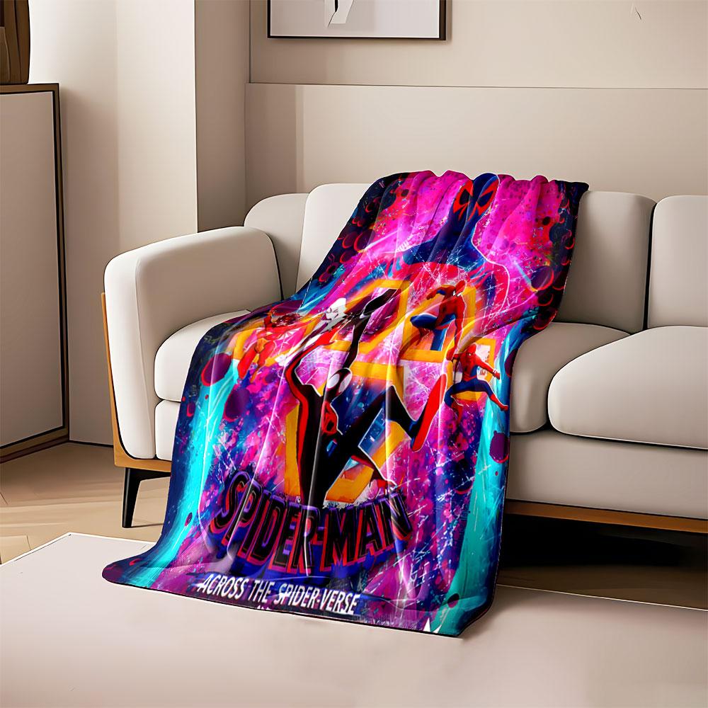 

Multiple Spider-Man characters framed within a vibrant, neon-colored design. for all seasons blanket lunch break throw gift 80cm x 120cm