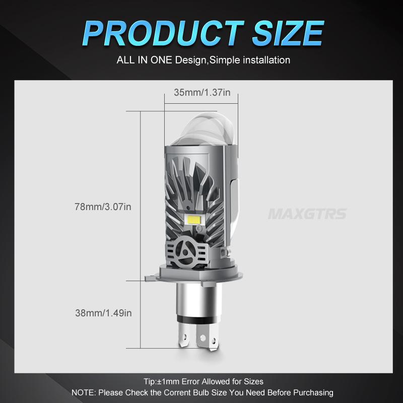 MAXGTRS Plug& Play H4 LED Headlight Mini Projector Lens LED Auto Lamp 110W Light 12000LM