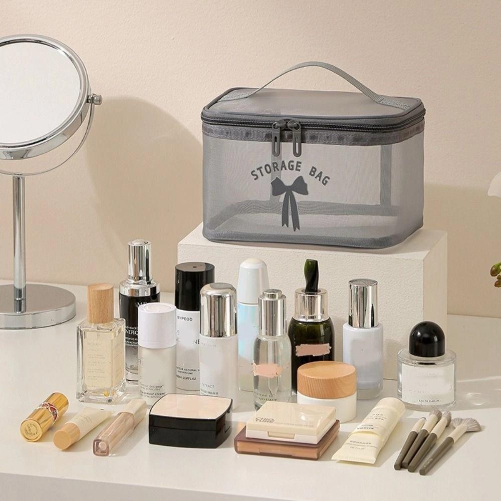 Transparent Toiletry Bag Large Capacity Make Up Organizer Bag Portable Mesh  Cosmetic Bag  Travel