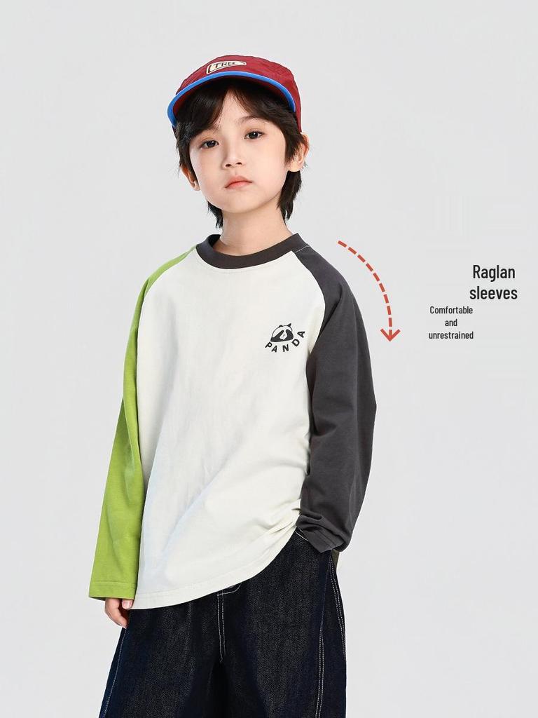 Pojkars höst 2025 T-shirt med rund hals och raglanärm för barn