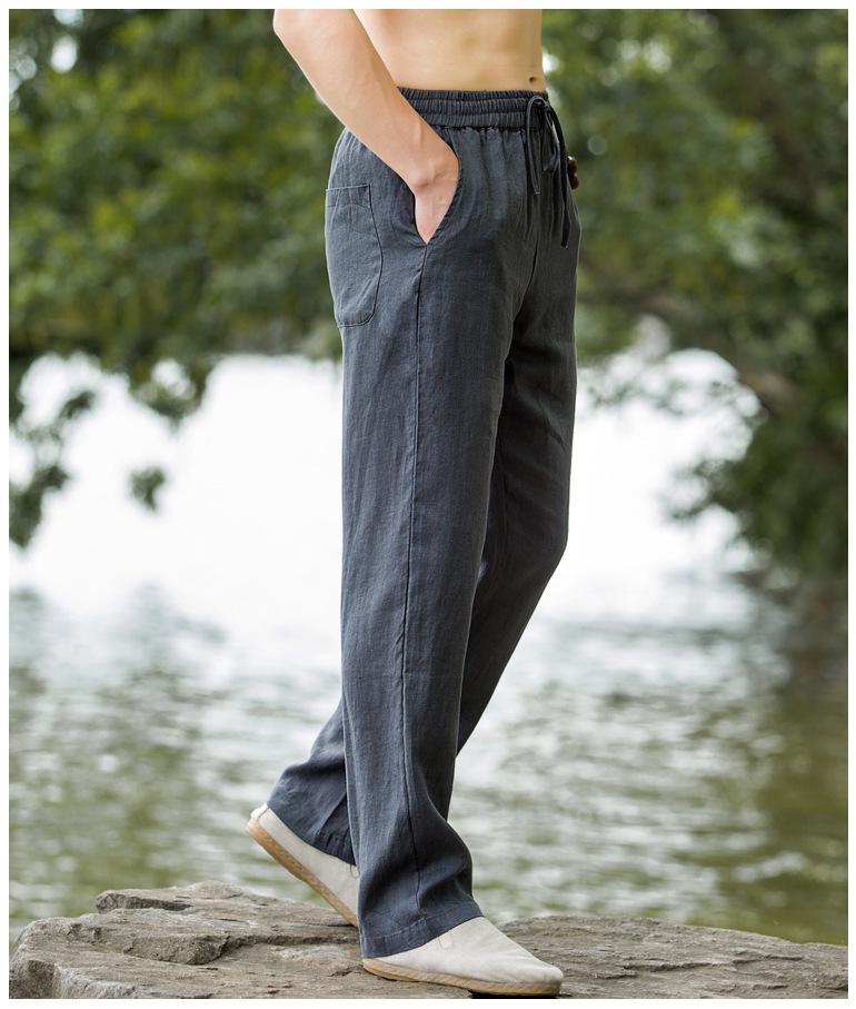 Men's Retro Chinese Style Linen Summer Trousers - Loose, Thin, Straight Casual Pants.