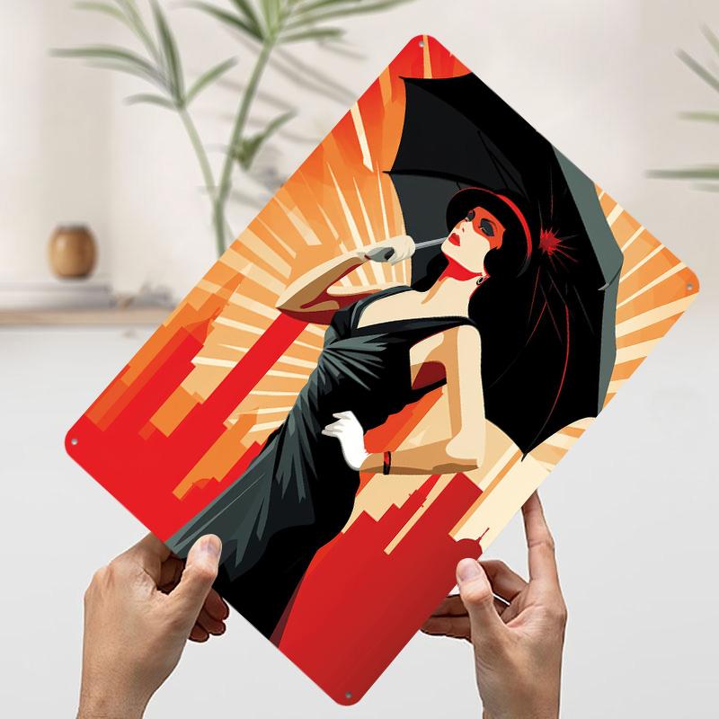 

Retro Woman in Cityscape Tin Plaque Poster Customized Wall Art Retro Vintage Metal Signs for Man Cave Office Decor Wand Deko 7.9x11.8In(20x30cm)