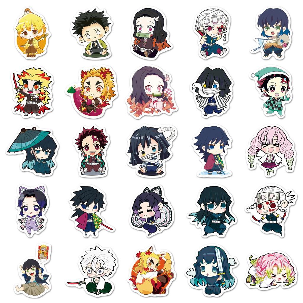 Demon Slayer 50 Pcs Chibi Style Stickers Cute Kawaii Anime Cartoon Decals For Guitar Stationery Journal DIY Decor For Anime Fans