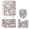 4pcs Waterproof Flower Print Shower Curtain Set With Non-slip Rug Toilet Lid Cover Bath Mat Bathroom Accessories