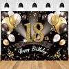 Schwarz-Gold Glitzer Ballon Hintergrund für 18. Geburtstagsparty, Bar Mizwa Perfekt für Frauen, Männer, Jungen & Mädchen Fotografie-Wandteppich