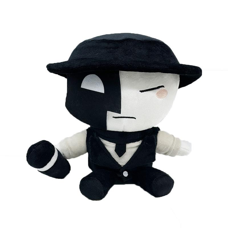 Die Of Death Artful Plush Doll Game Peripheral Black White Stuffed Toy With Hat Microphone For Game Fans Kids Collection Gift