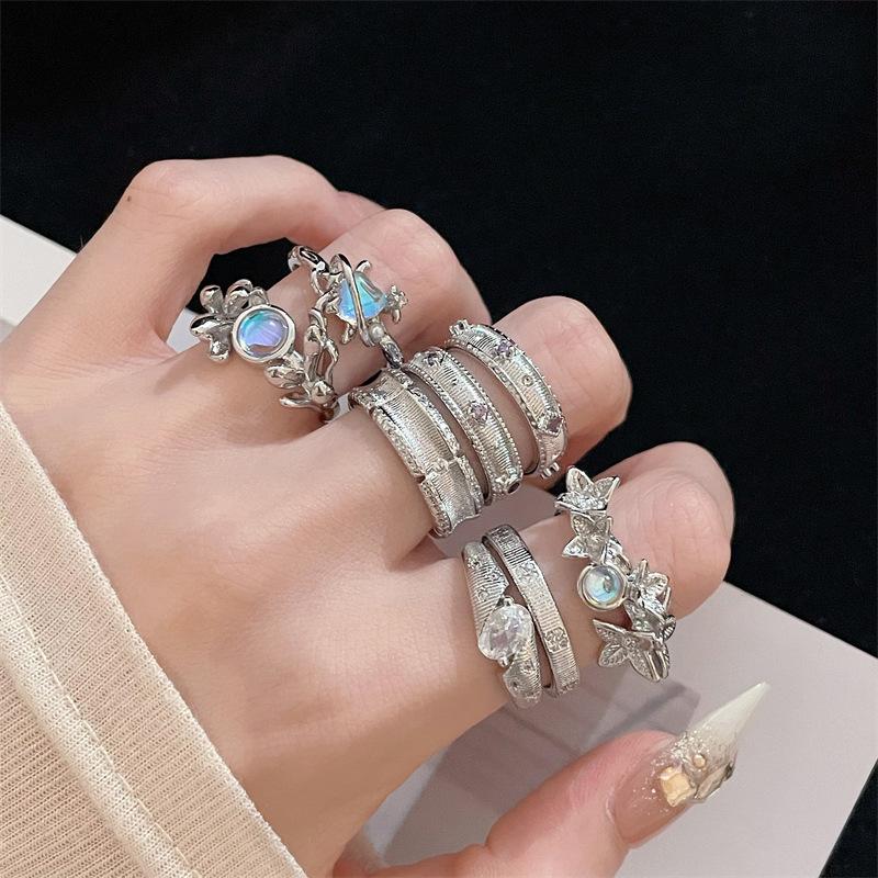 The Same Plain Ring Brushed Zir*****Pen Ring, Women'S Niche High-End Moonstone Ring.