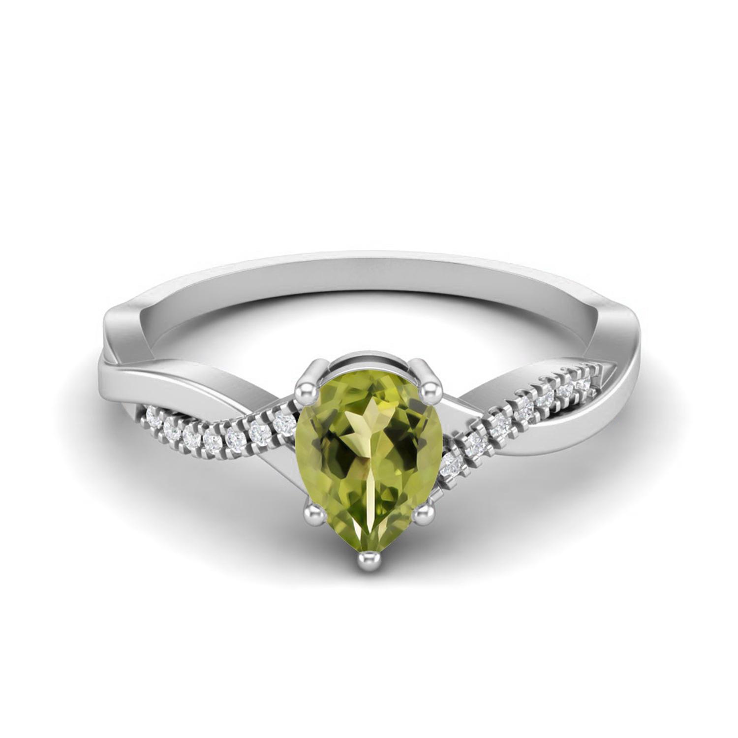 7X5MM Pear Peridot 925 Sterling Silver Solitaire Split Shank Women Anniversary Ring 6