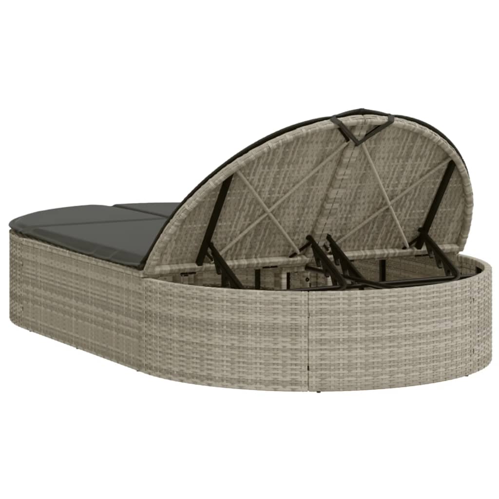 Vidaxl Double Sun Lounger With Cushions, Light Grey, Poly Rattan