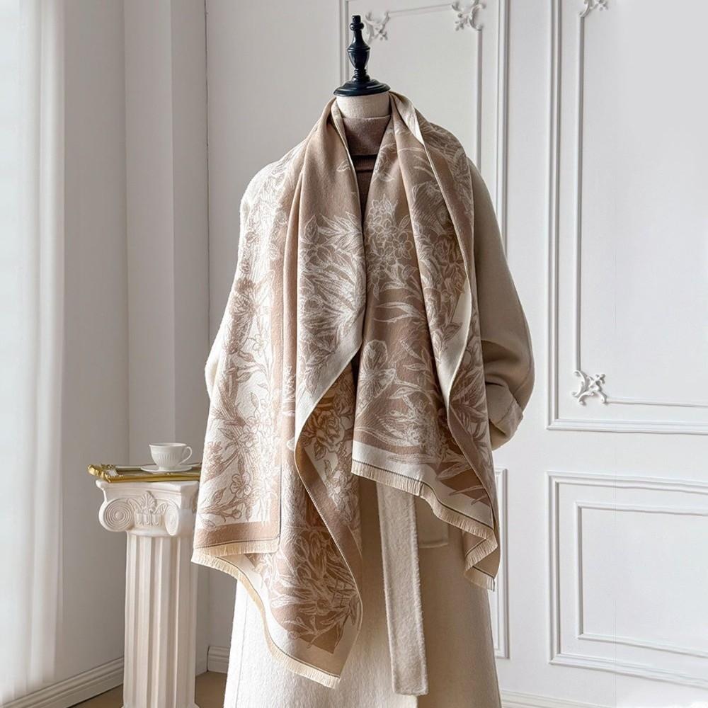 Tassel Design Imitation Cashmere Scarf Floral Jacquard Pashmina Shawl  for Winter Season